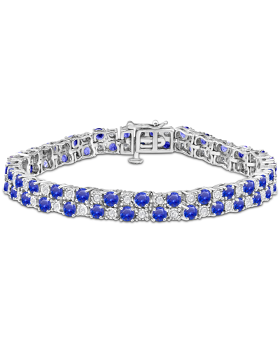 Macy's Sapphire (10 Ct. T.w.) & Diamond (1 Ct. T.w.) Double Row Bracelet In Sterling Silver (also In Emeral In Sapphire