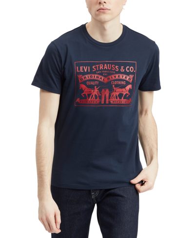 Shop Levi's Men's 2-horse Graphic Regular Fit Crewneck T-shirt In Dress Blues