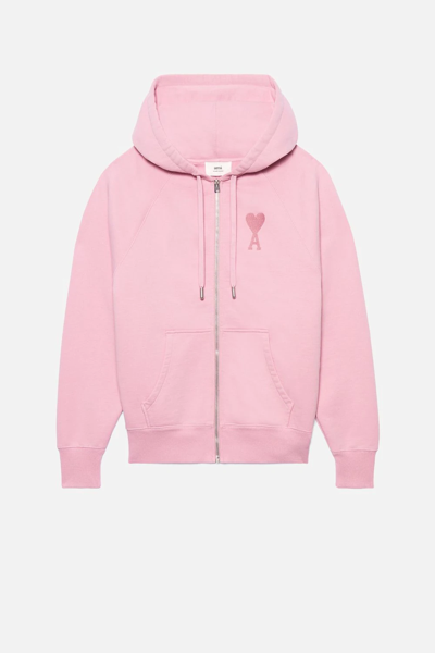 Shop Ami Alexandre Mattiussi Ami De Caur Zipped Hoodie In Pink