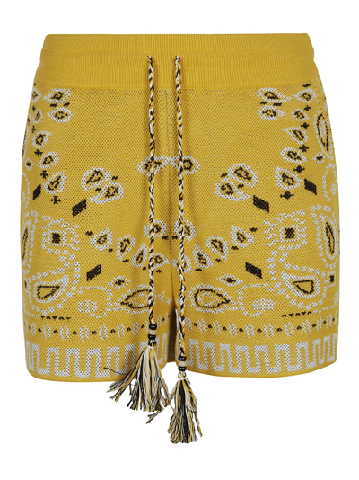 Shop Alanui Cotton Piquet Bandana Shorts In Golden Yellow