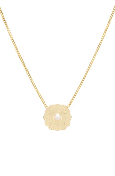 Shop Gorjana Alice Pearl Disc Pendant Necklace In Pearl / Gold