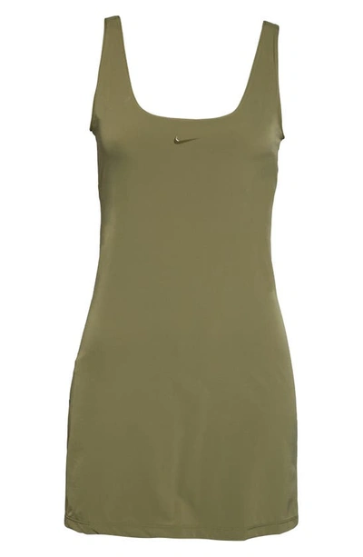 Shop Nike Bliss Luxe Training Dress In Medium Olive/ Clear