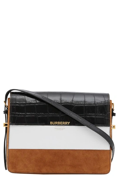 Shop Burberry Large Grace Mixed Leather Shoulder Bag In White/ Maple