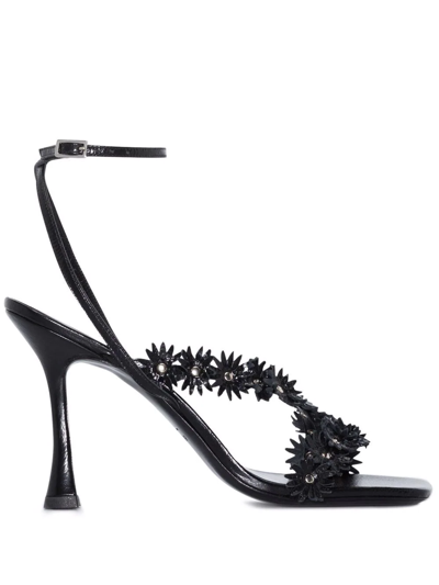 Shop By Far Poppy Floral-appliqué 95mm Sandals In Black