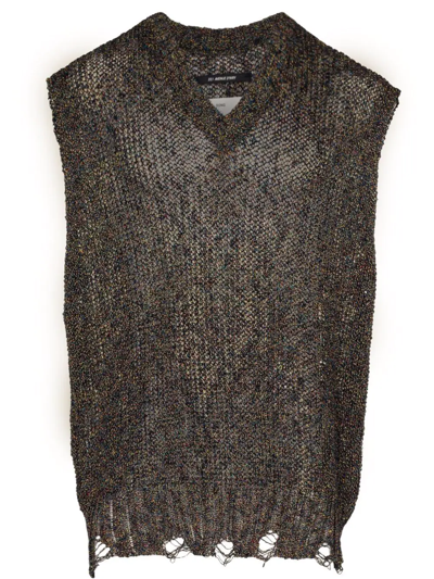 Shop Song For The Mute Open-knit Distressed-effect Vest In Schwarz