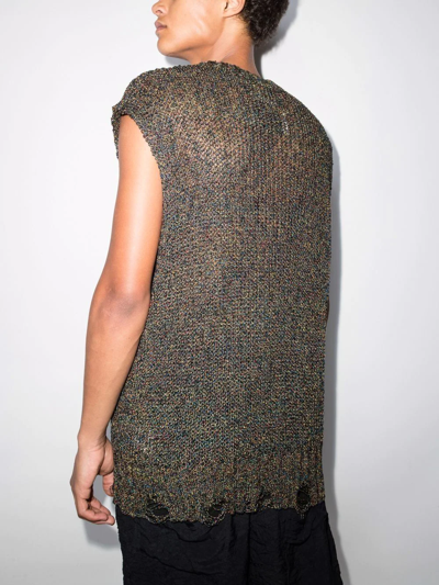Shop Song For The Mute Open-knit Distressed-effect Vest In Schwarz