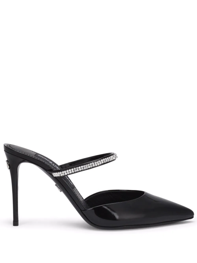 Dolce & Gabbana 90mm Embellished Patent Leather Mules In Black