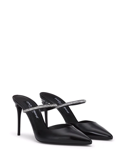 Dolce & Gabbana 90mm Embellished Patent Leather Mules In Black