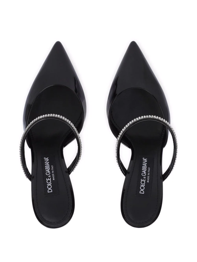Dolce & Gabbana 90mm Embellished Patent Leather Mules In Black