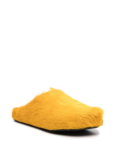 Shop Marni Textured Calf Hair Clog Slippers In Yellow