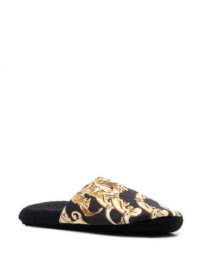 Philipp Plein Baroque-print Slippers In Schwarz