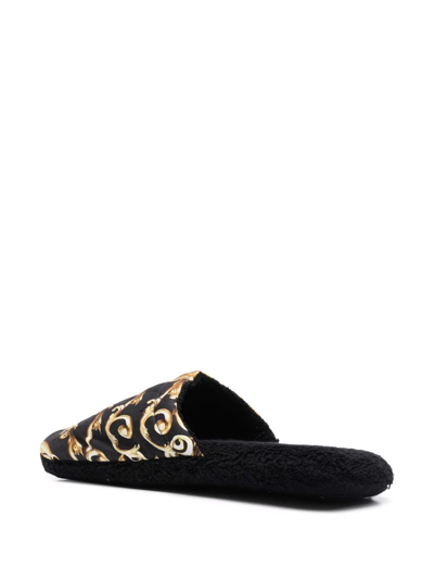 Philipp Plein Baroque-print Slippers In Schwarz