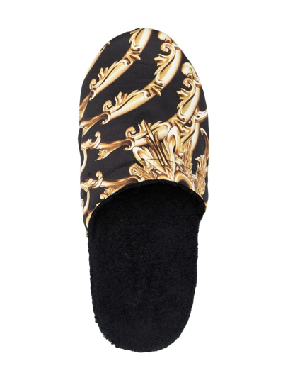 Philipp Plein Baroque-print Slippers In Schwarz