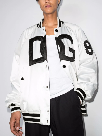 Shop Dolce & Gabbana Dg Satin Varsity Jacket In Weiss