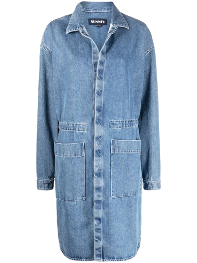 Shop Sunnei Denim Overshirt Coat In Blau