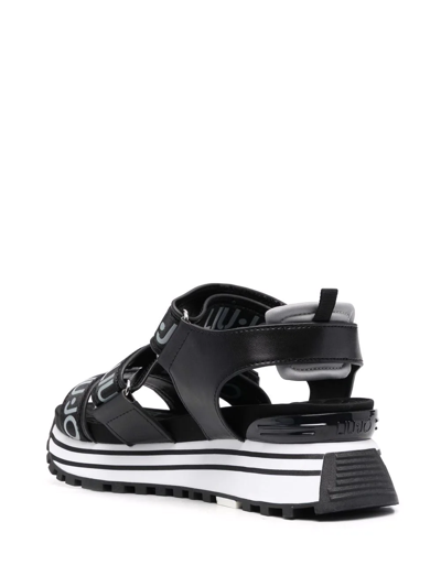 Shop Liu •jo Logo-print Touch-strap Sandals In Schwarz