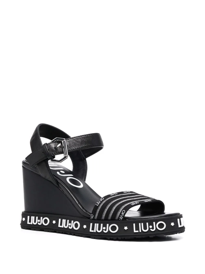 Shop Liu •jo Nicole Logo-print Wedge Sandals In Schwarz