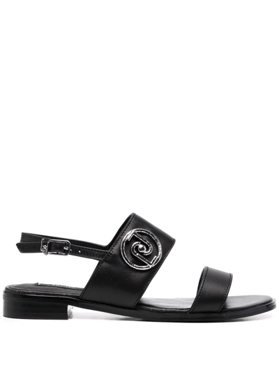 Shop Liu •jo Erin Logo-plaque Slingback Sandals In Schwarz