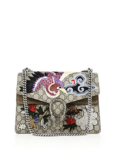 Shop Gucci Dionysus Embroidered Gg Canvas Shoulder Bag In Beige-multi