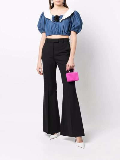 Shop Alessandra Rich Rose-appliqué Cropped Blouse In Blau
