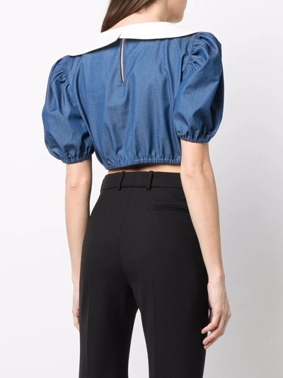 Shop Alessandra Rich Rose-appliqué Cropped Blouse In Blau