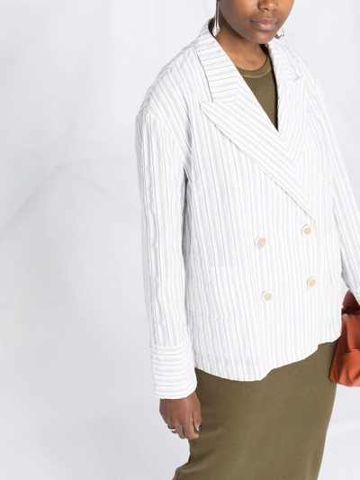 Shop Erika Cavallini Pinstriped Double-breasted Blazer In Nude