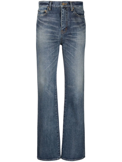 Shop Saint Laurent Mid-rise Straight-leg Denim Jeans In Blau