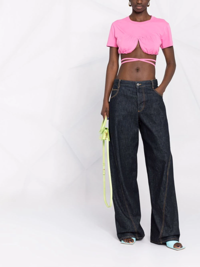 Shop Jacquemus Le T-shirt Baci Cropped Top In Rosa