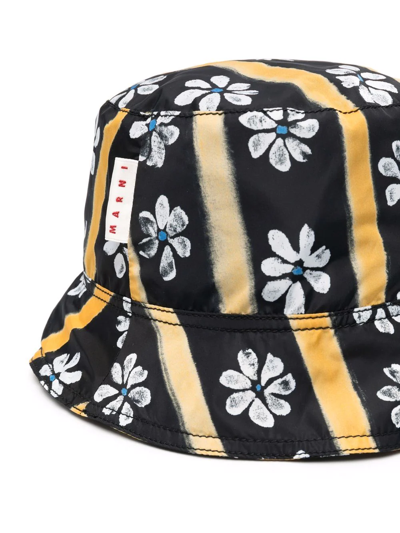Shop Marni Floral-print Bucket Hat In Schwarz
