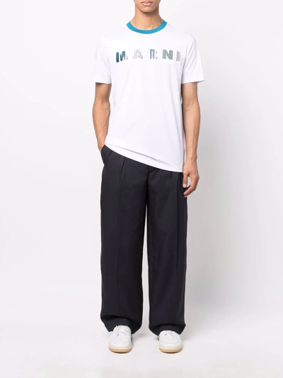 Shop Marni Logo Print Cotton T-shirt In Weiss