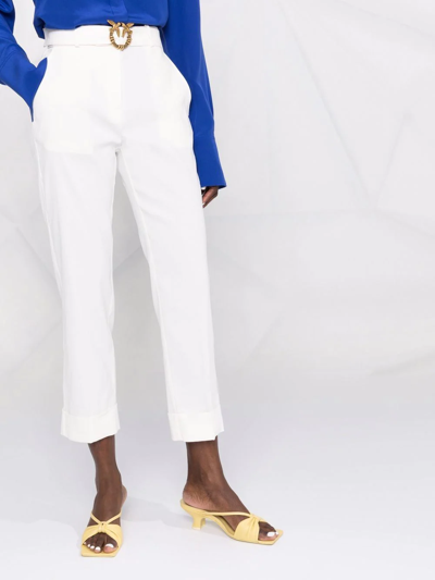 Shop Pinko Love Birds Buckle Tapered Trousers In Weiss