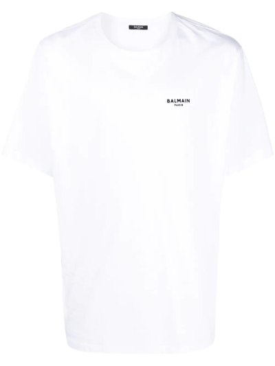 Balmain Flocked Logo-print T-shirt In White | ModeSens