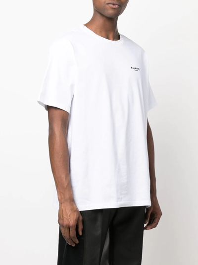 Balmain Flocked Logo-print T-shirt In White | ModeSens