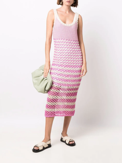 Shop Red Valentino Striped Crochet Knit Dress In Nude