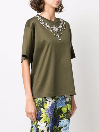 Shop Dolce & Gabbana Embellished-neck T-shirt In Grün
