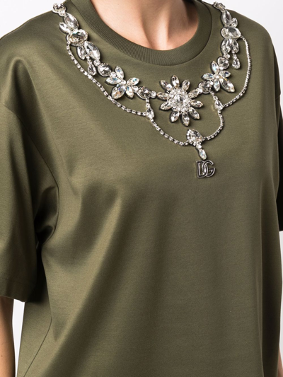 Shop Dolce & Gabbana Embellished-neck T-shirt In Grün