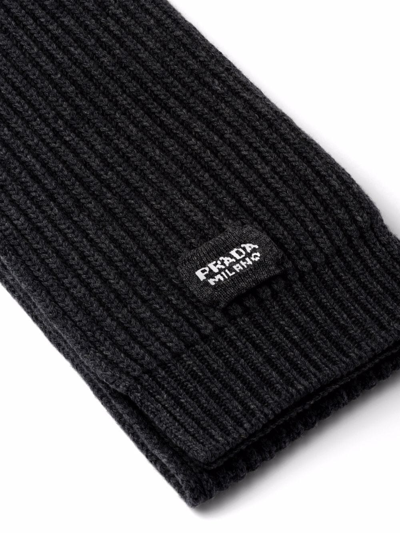 Shop Prada Logo-patch Knitted Scarf In Schwarz