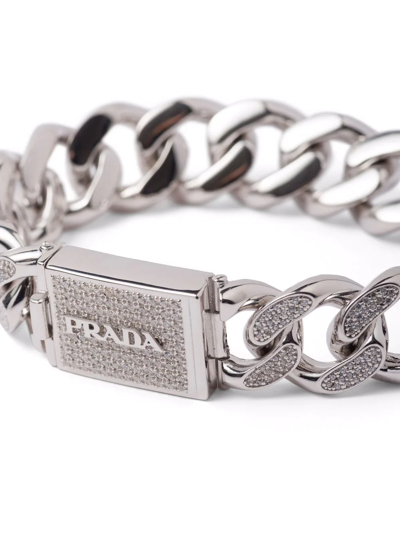 Shop Prada Crystal-embellished Logo Bracelet In Silber
