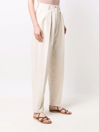 Shop Forte Forte High-waisted Pleat-front Trousers In Nude