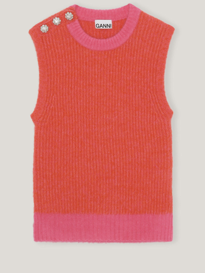 Shop Ganni Wool Vest In Red