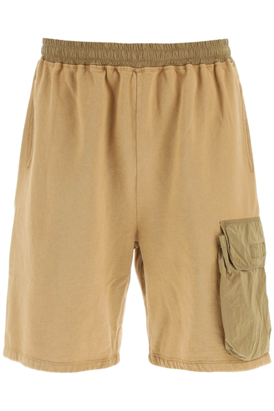 Shop Aries Hybrid Elastic Waist Cargo Shorts In Brown