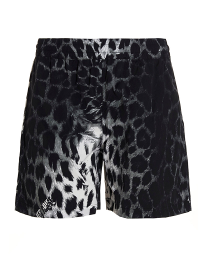 Shop Aries Leopard Logo Printed Shorts In Multi