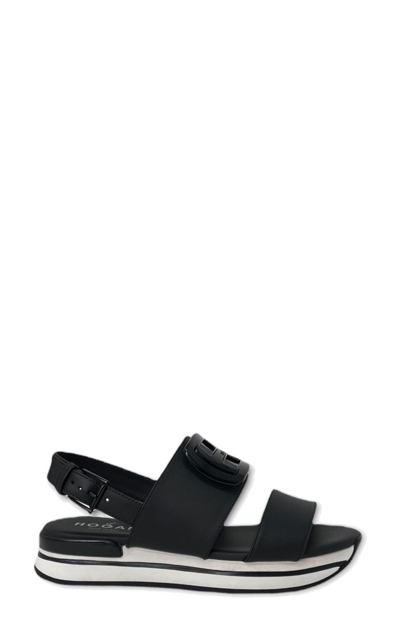 Shop Hogan H222 Open Toe Sandals In Black