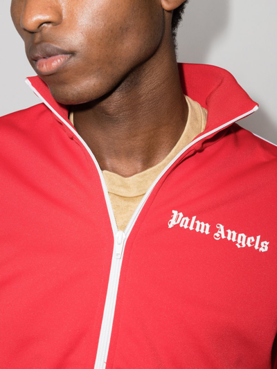 Shop Palm Angels Zipped Logo Track Jacket In Red