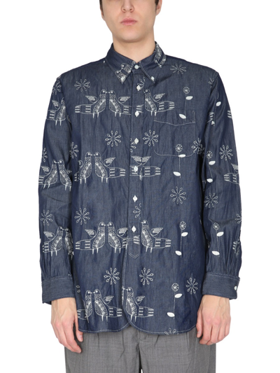 Shop Engineered Garments "bird" Embroidery Shirt In Blue