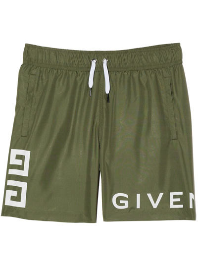 Shop Givenchy Teen Logo-print Swim Shorts In Green