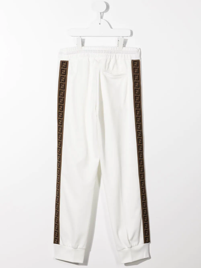 Shop Fendi Teen Logo-tape Drawstring Trousers In White