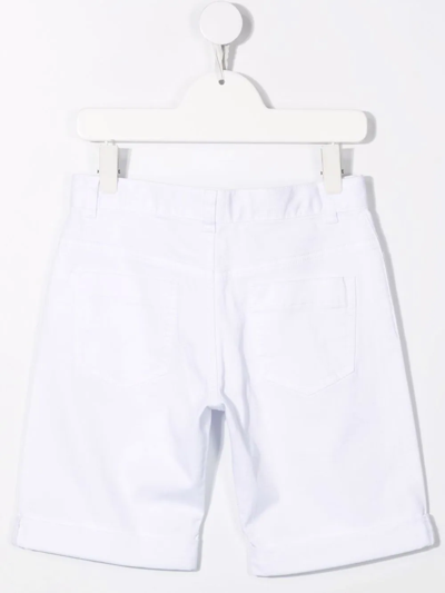 Shop Moschino Logo-print Denim Shorts In White