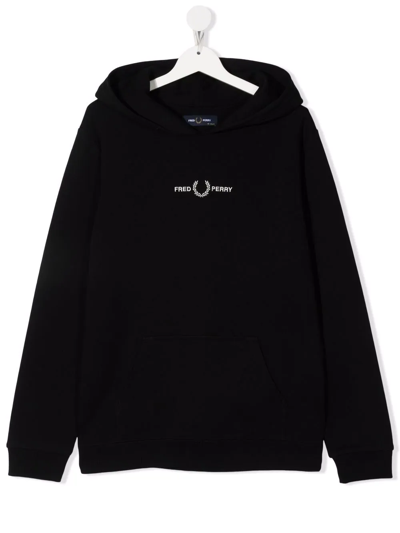 Shop Fred Perry Teen Embroidered-logo Hoodie In Black