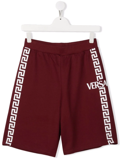 Shop Versace Teen Logo-print Track Shorts In Red